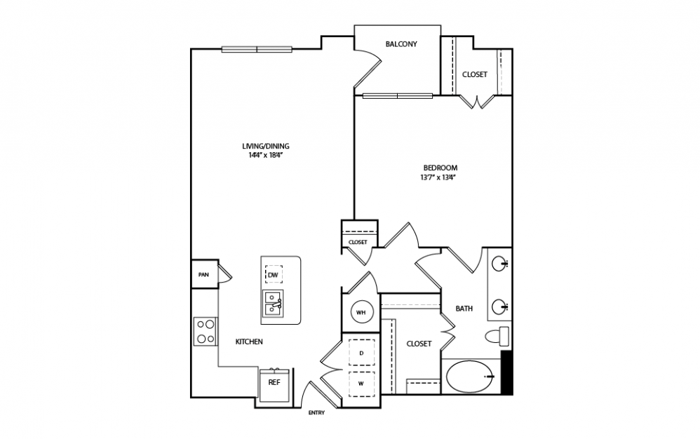 A27 - 1 bedroom floorplan layout with 1 bath and 829 square feet.